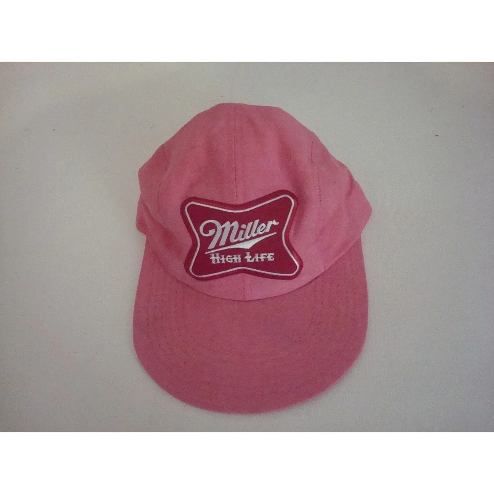 MILLER BEER DUCKBILL  PINK  STRETCH OSFM‎ 90S HAT CAP VINTAGE DEADSTOCK A1